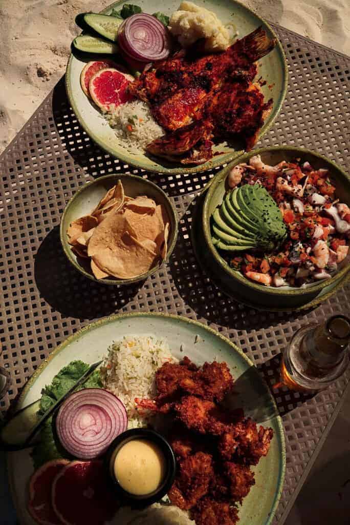 Lunch spread at a beach club in Cancun