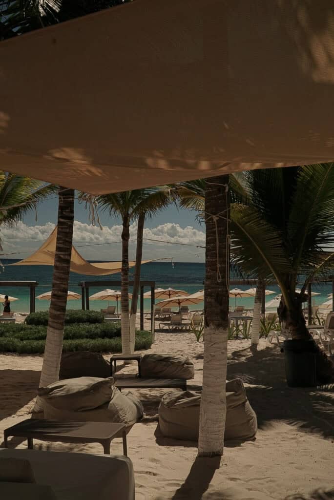 Palm-shaded beach club in Cancun