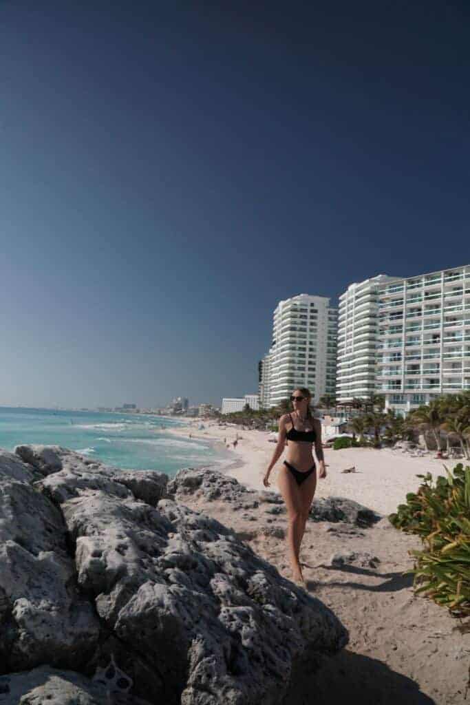 Walking the beach in the Cancun Hotel Zone