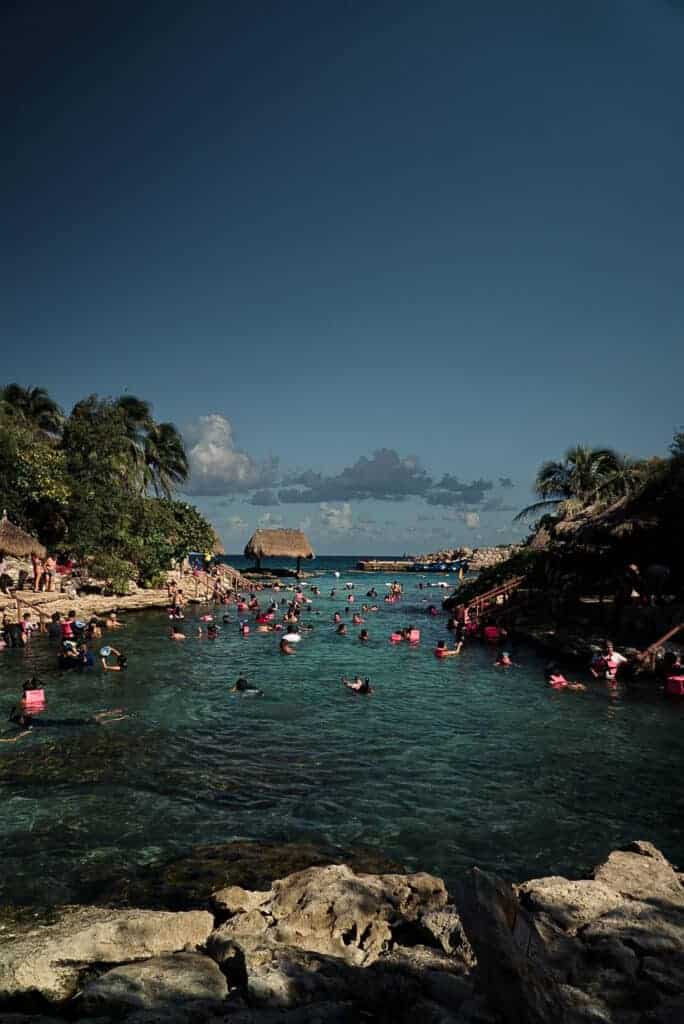 Snorkeling in turquoise Caribbean water near Cancun
