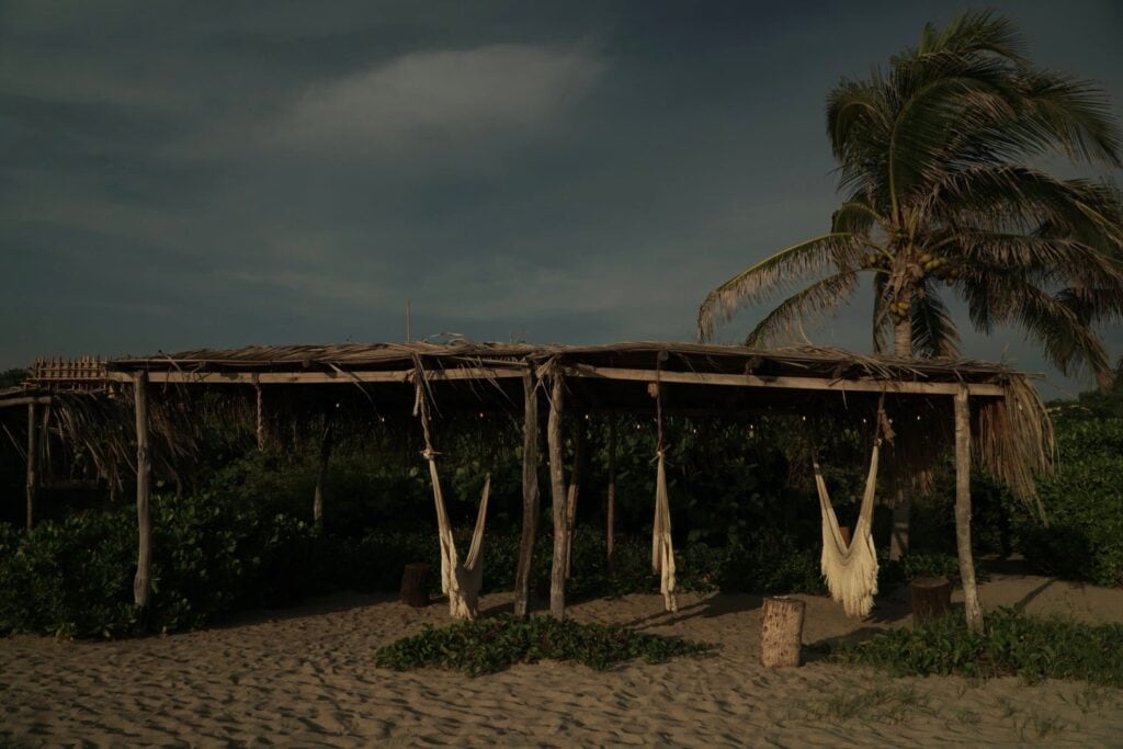 Beach palapa with hammocks at Casona Sforza, Puerto Escondido