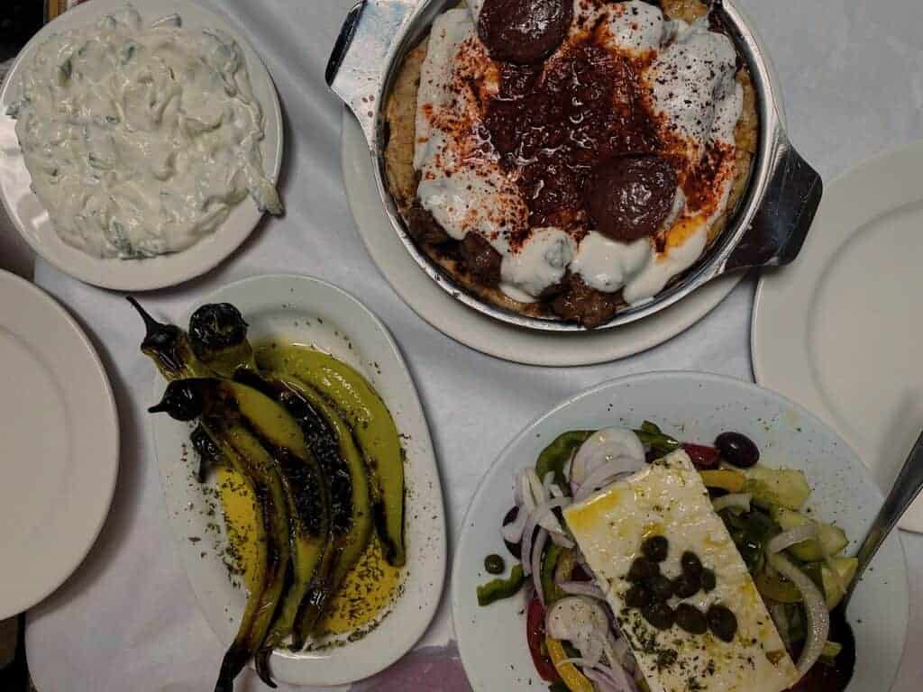 Greek dishes at a taverna near the Acropolis