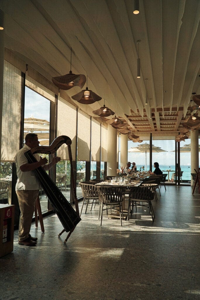 Live harp music at La Vista restaurant, Impression Isla Mujeres