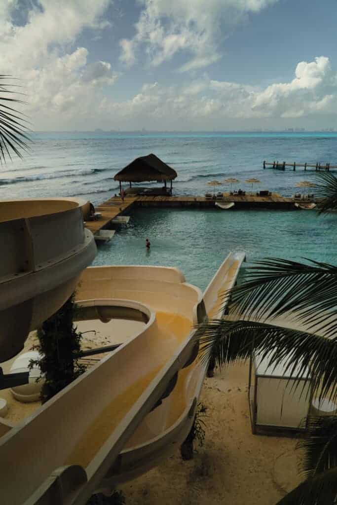 Top of the ocean slide with Caribbean views