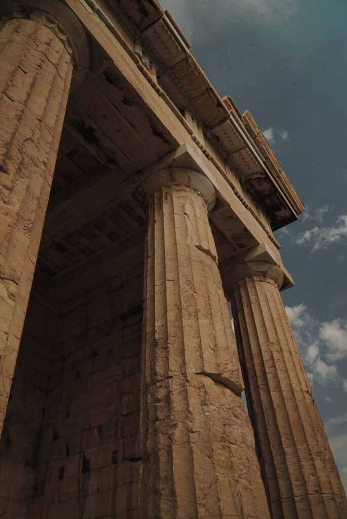 Corner of the Parthenon against the sky