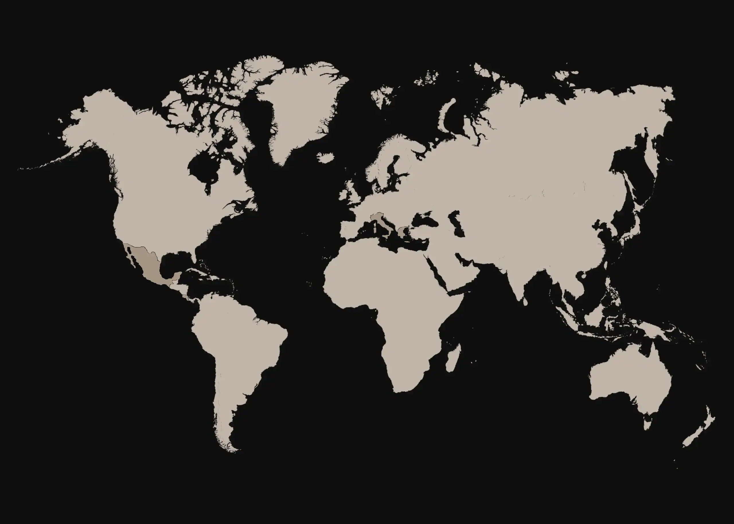 World map with Mexico, Costa Rica, Italy and Greece marked
